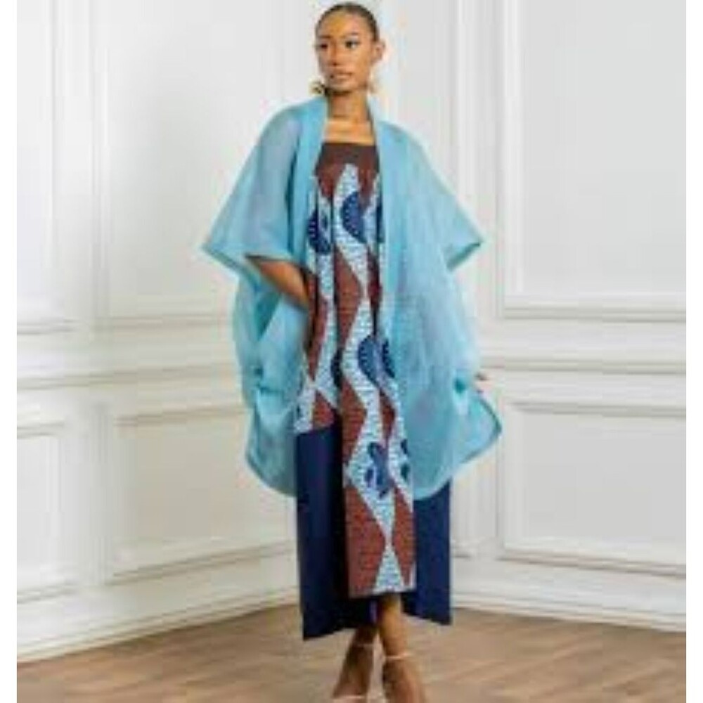 Blue Mesh Kimono Sleeves Flowy Stretch Boho Cover Up Womens One Size Aruba
